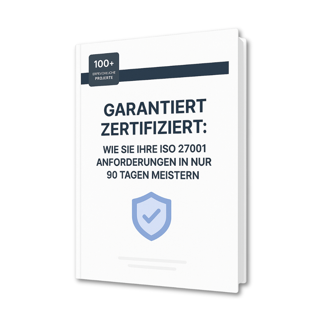 E-Book-Grafik zum Thema ISO/IEC 27001 mit modernem Hintergrund – Sicherheits- und Compliance-Leitfaden von SECAAS.IT